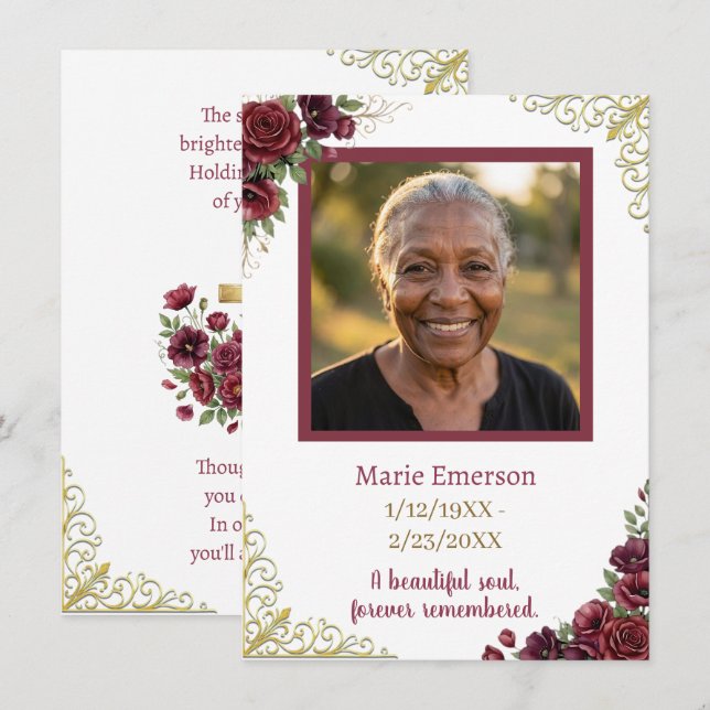 Personalised Memorial Photo Keepsake Card (Front/Back)