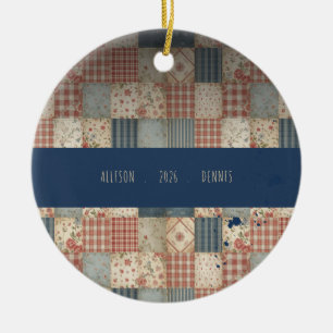 Personalised Memory Quilt Family Name Christmas Ceramic Ornament