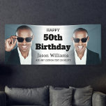 Personalised Men Photo Collage 50th Birthday Party Banner<br><div class="desc">Modern 50th birthday party banner for men. Personalised with a modern style 2 photo collage. Use this welcome sign inside or outside. To change the photo placement: click on the button to customise the design,  click on "crop",  and move the image.</div>