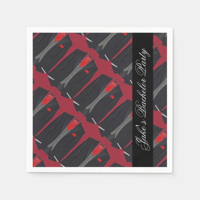 Personalised Men's Black Suit & Red Tie Napkins (Front)