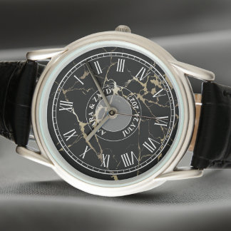 Personalised Men's Classic Watch. Dark Marble-Look Watch