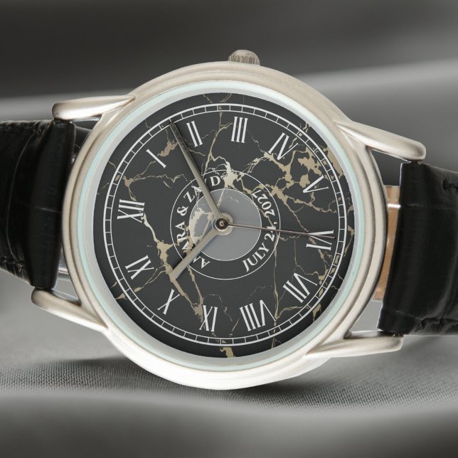 Personalised Men's Classic Watch. Dark Marble-Look Watch (Creator Uploaded)