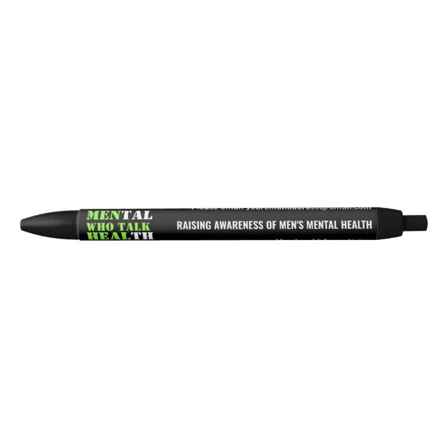 Personalised Mens Mental Health Awareness Black Ink Pen (Front)