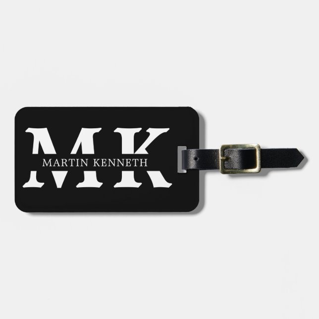 Personalised Men's Monogram Black And White Luggage Tag (Front Horizontal)