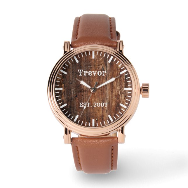 Personalised men's rustic wood watch (Front)