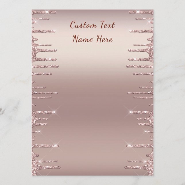 Personalised Menu Example Rose Gold Glitter Drips (Front)