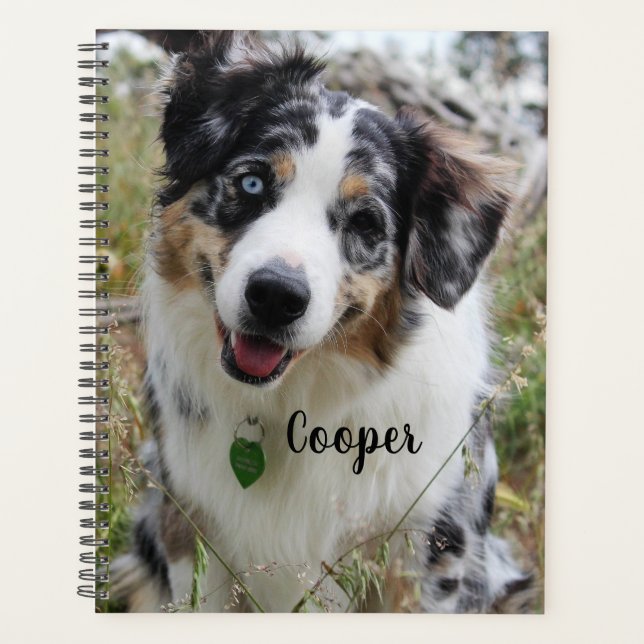 Personalised Merle Australian Shepherd Puppy Planner (Front)