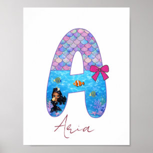 Personalised Mermaid Alphabet Letter A Poster