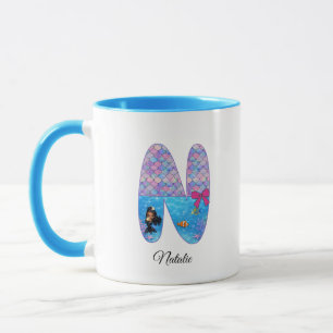 Personalised Mermaid Alphabet Letter N Mug