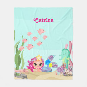Personalised Mermaid and  Axolotl Fleece Blanket