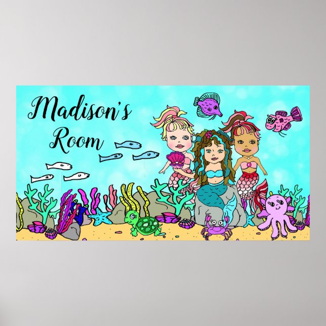 Personalised Mermaid and Sea Creature Friends Poster (Front)