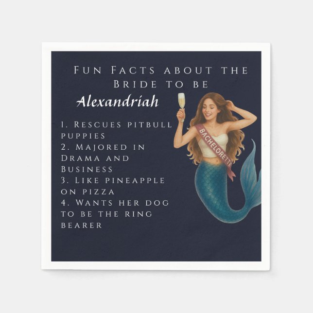 Personalised Mermaid Bachelorette Party Invite Napkin (Front)