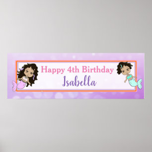 Personalised Mermaid Birthday Banner Poster