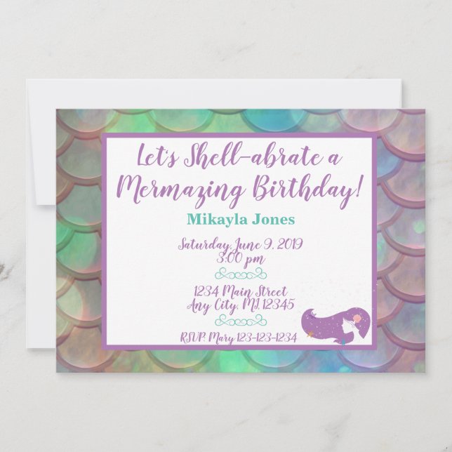 Personalised Mermaid Birthday Invitation (Front)