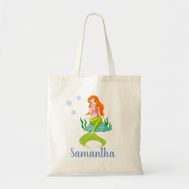 Personalised Mermaid Custom Name Girl's Tote Bag (Front)