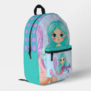 Personalised Mermaid Cyan Printed Backpack