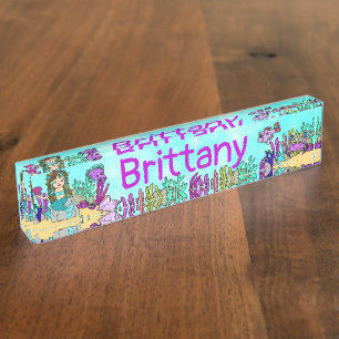 Personalised Mermaid, Fish, Coral Under the Sea Nameplate