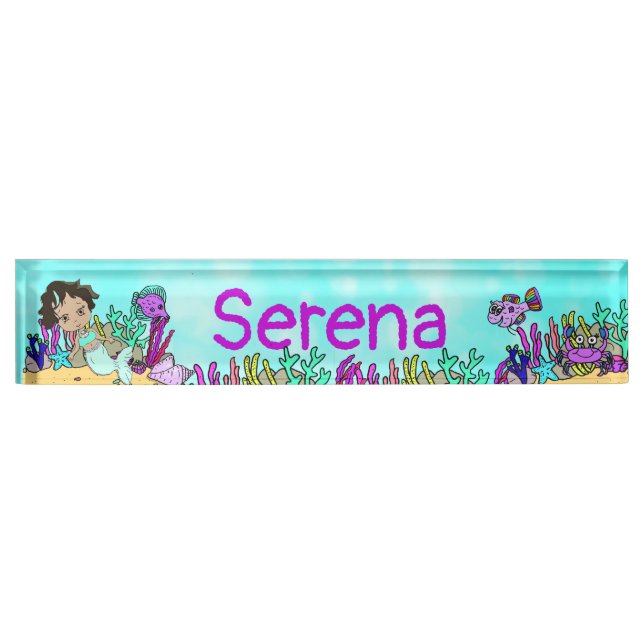 Personalised Mermaid, Fish, Coral Under the Sea Nameplate (Front)