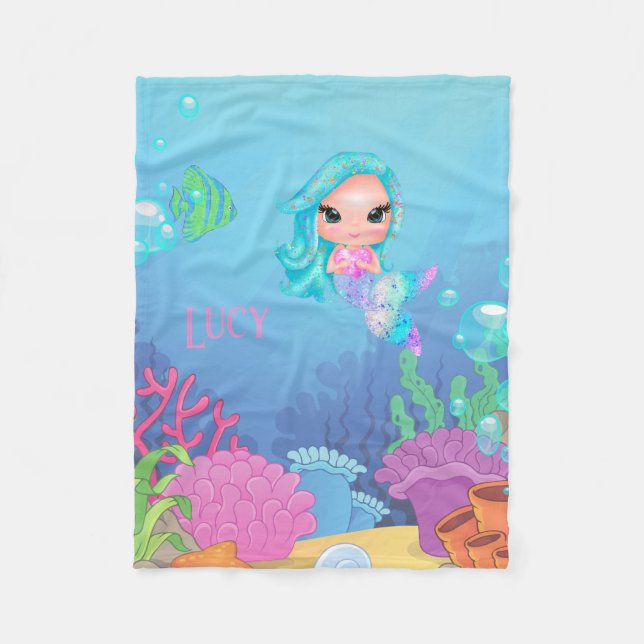 Personalised Mermaid  Fleece Blanket (Front)