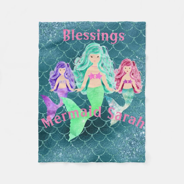 Personalised Mermaid Fleece Blanket (Front)