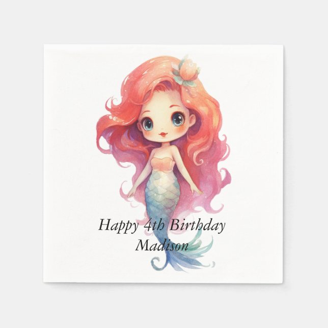 Personalised Mermaid Girls Birthday Napkins (Front)
