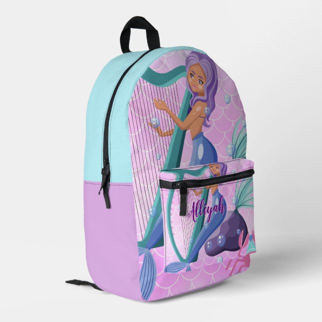 Personalised Mermaid Lavender/Azure Printed Backpack (Back Corner Left)