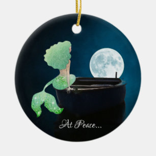 Personalised Mermaid on Boat, At Peace, Full Moon Ceramic Ornament