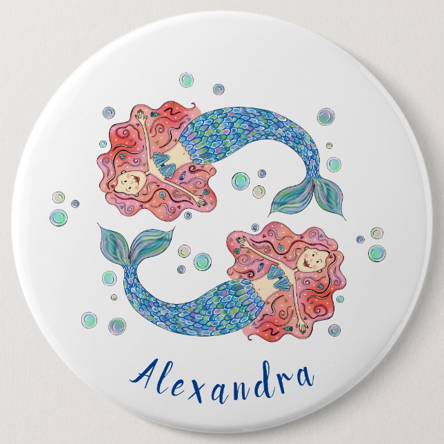 Personalised Mermaid Party Button Badge (Front)