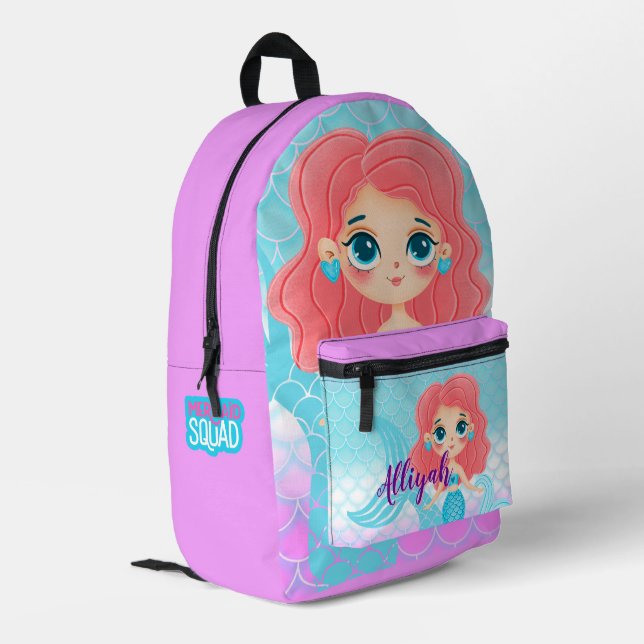 Personalised Mermaid Pastel Lavender Printed Backpack (Back Corner Left)
