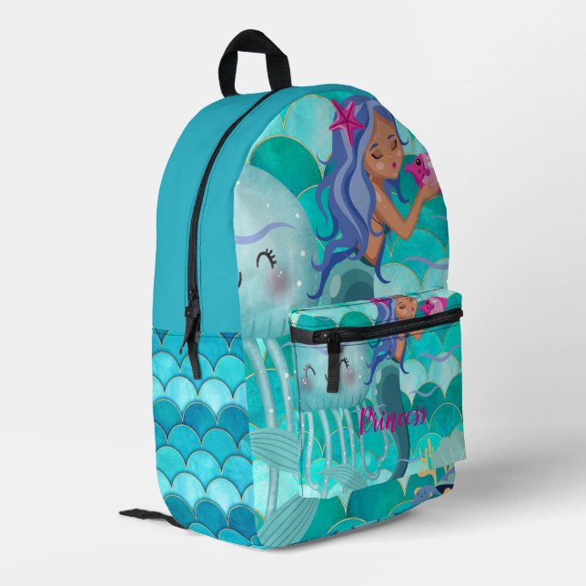 Personalised Mermaid Printed Backpack (Back Corner Left)