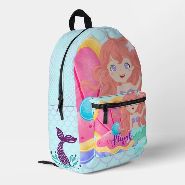 Personalised Mermaid Printed Backpack (Back Corner Left)