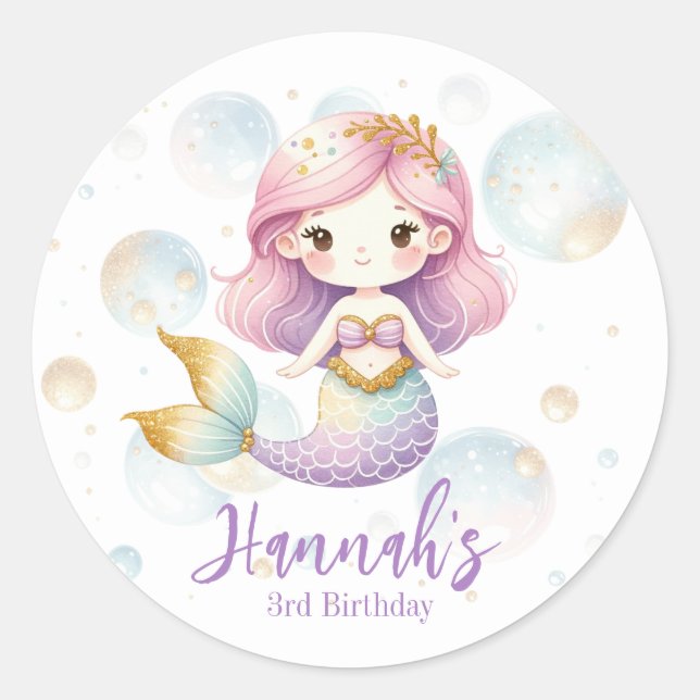 Personalised Mermaid Round Stickers (Front)