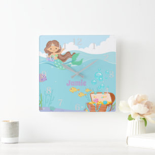 Personalised Mermaid Square Wall Clock