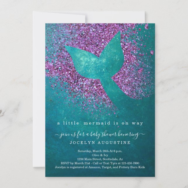 Personalised Mermaid Themed Baby Shower Invitation (Front)