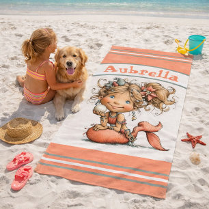 Personalised Mermaid Towel with Cute Cartoon