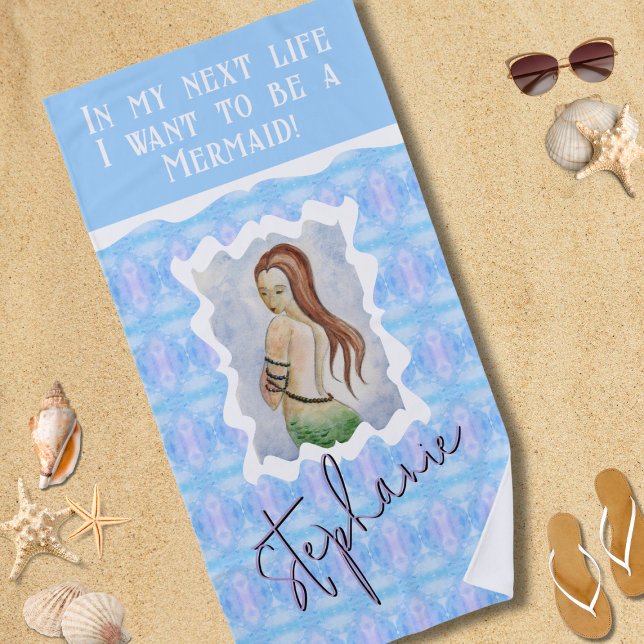 Personalised Mermaid Watercolor Boho  Beach Towel (Creator Uploaded)