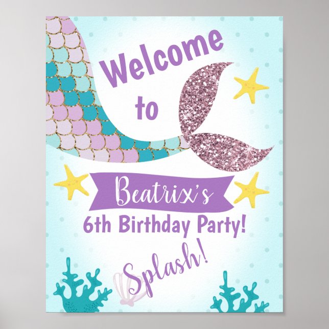 Personalised Mermaid Welcome Birthday Party Poster (Front)