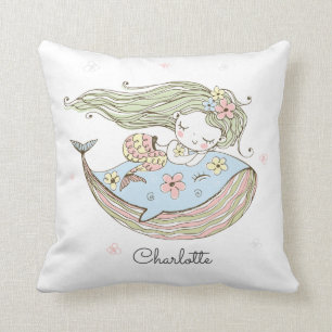 Personalised Mermaid Whale Name Throw Pillow
