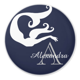 Personalised Mermaid White Navy blue monogrammed  Ceramic Knob