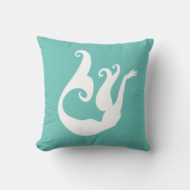 Personalised Mermaid White Teal blue monogrammed Cushion (Front)