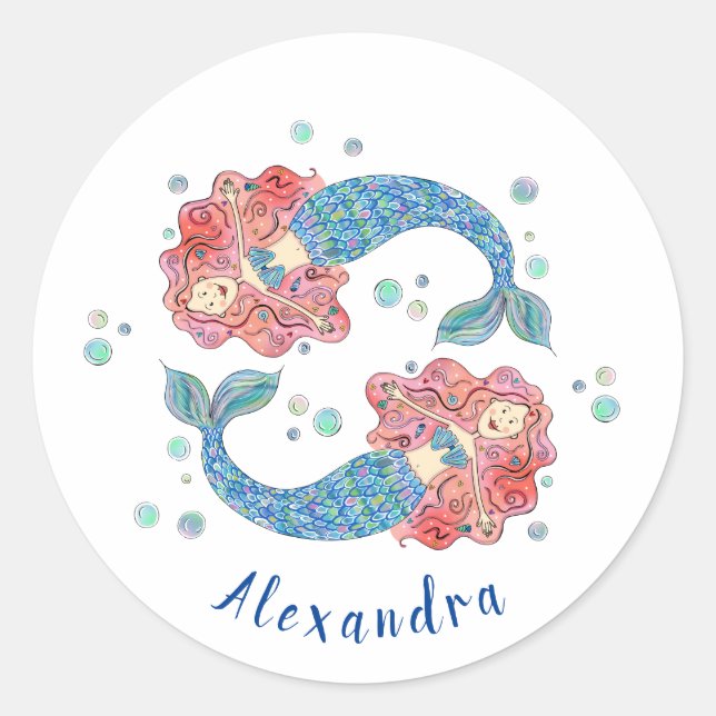 Personalised Mermaids Classic Round Sticker (Front)