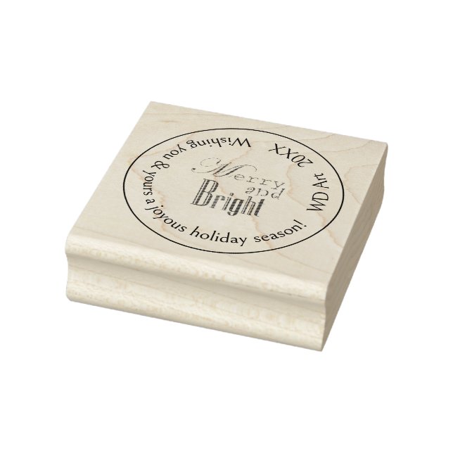 Personalised "Merry and Bright" Christmas Rubber Stamp (Stamp)