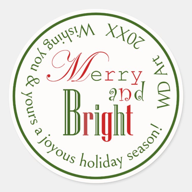 Personalised "Merry and Bright" Xmas Stickers (Front)