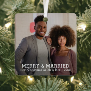 Personalised Merry And Married Christmas Metal Tree Decoration