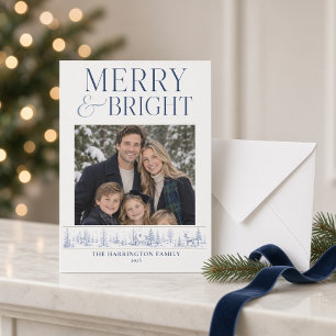 Personalised Merry & Bright Blue Winter Toile Holiday Card