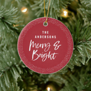 Personalised Merry & Bright Family Name Ceramic Ornament