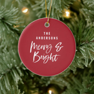 Personalised Merry & Bright Family Name Ceramic Ornament