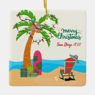 Personalised Merry Christmas at the Beach  Ceramic Ornament