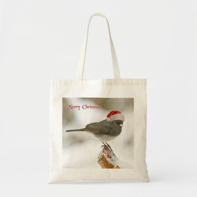 Personalised Merry Christmas Bird Santa Hat Tote Bag (Front)