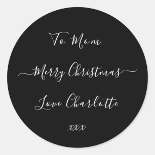 Personalised Merry Christmas Black and White Classic Round Sticker